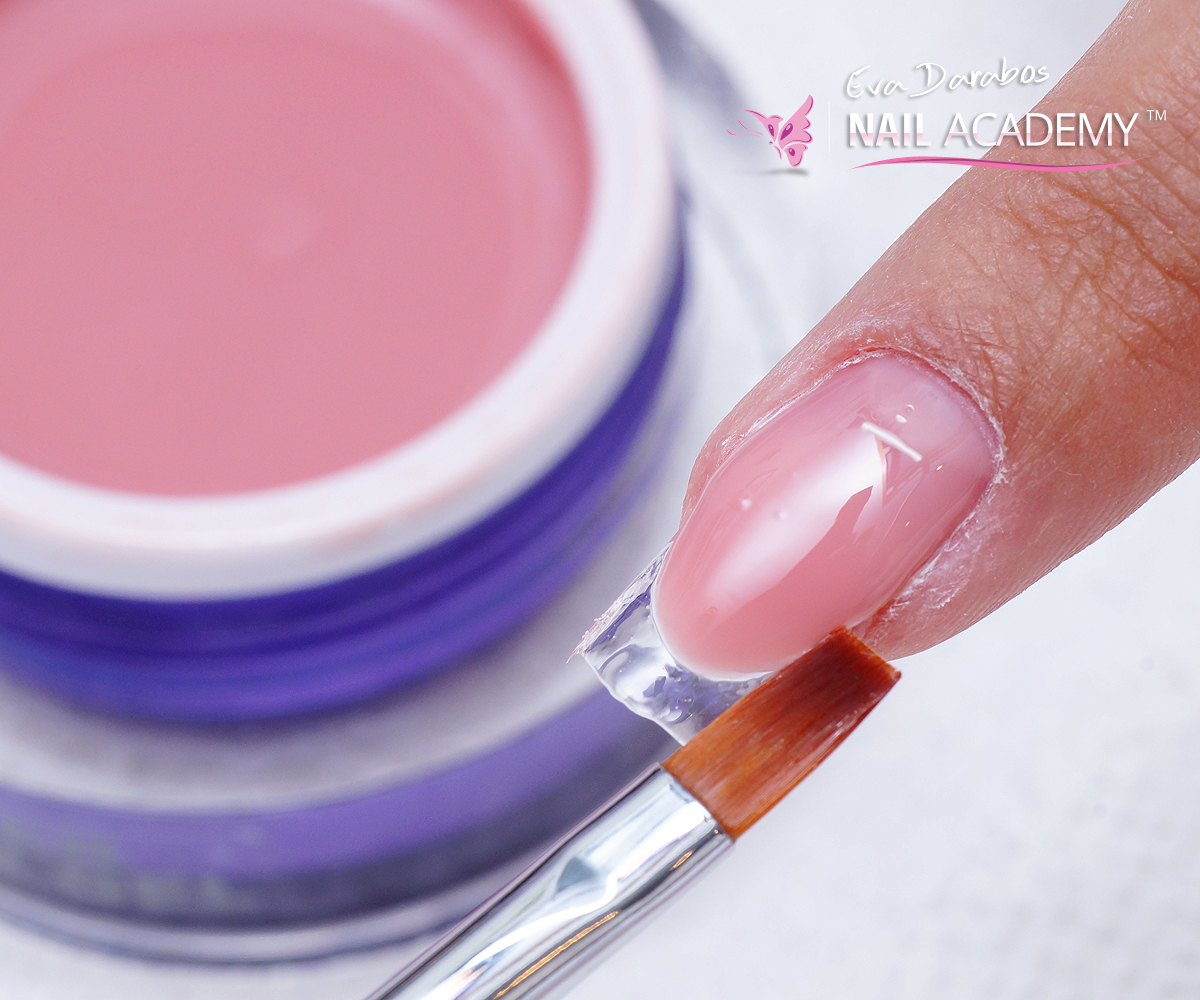 08. Make an elongated nailbed with Perfect Nails Cover gel and try to  create an almond shape smile line - cure it in UV lamp for 1 min. - Eva  Darabos